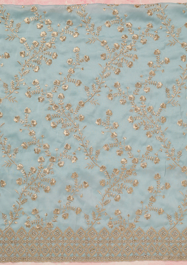 Sky Blue Zardozi (Silver) Semi Crepe Unstitched Salwar Suit