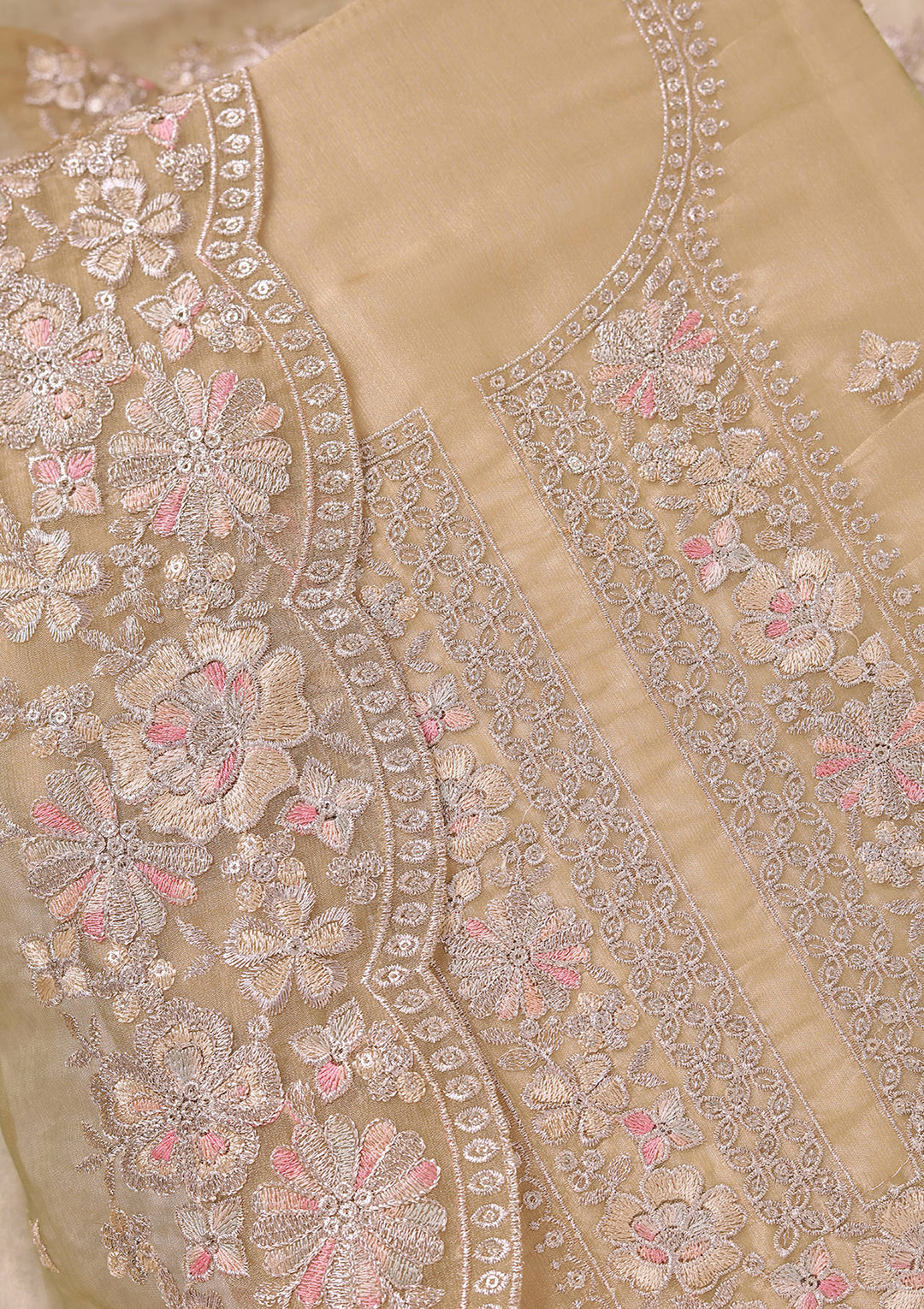 Pista Green Zariwork (Gold) Tissue Unstitched Salwar Suit