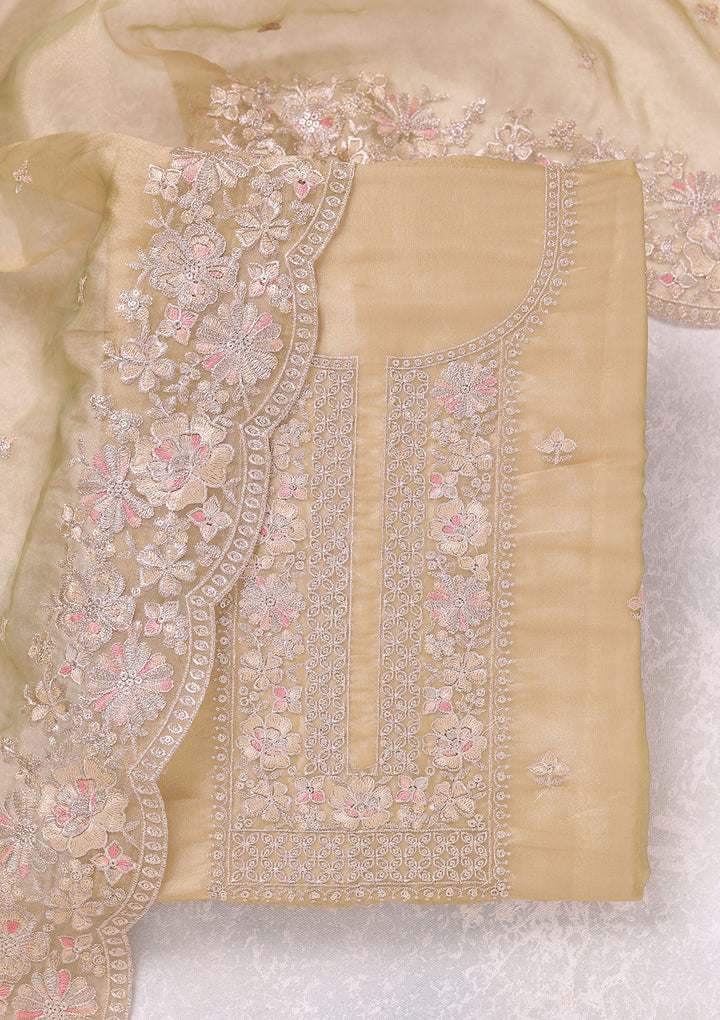 Pista Green Zariwork (Gold) Tissue Unstitched Salwar Suit