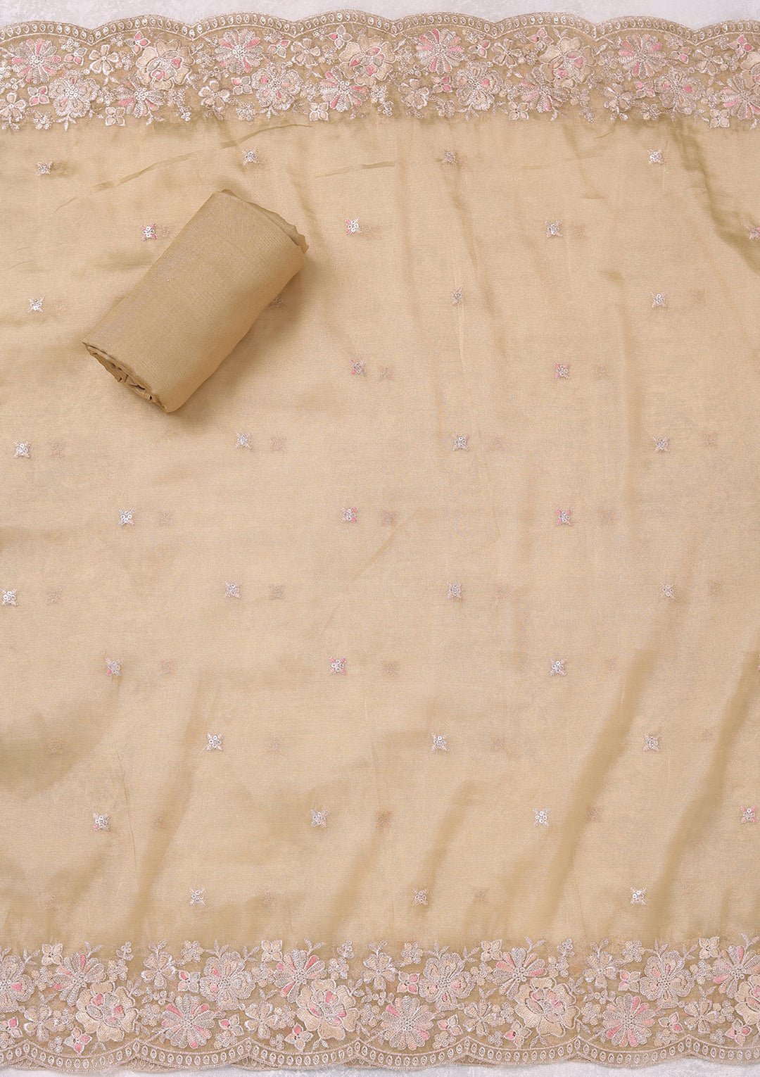 Pista Green Zariwork (Gold) Tissue Unstitched Salwar Suit