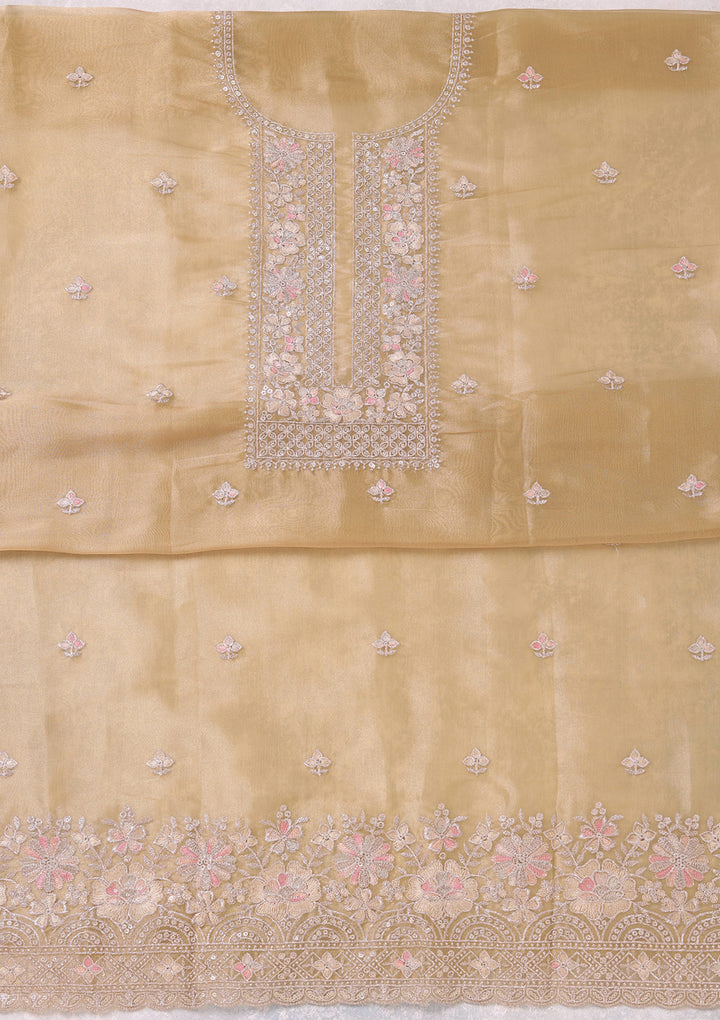 Pista Green Zariwork (Gold) Tissue Unstitched Salwar Suit