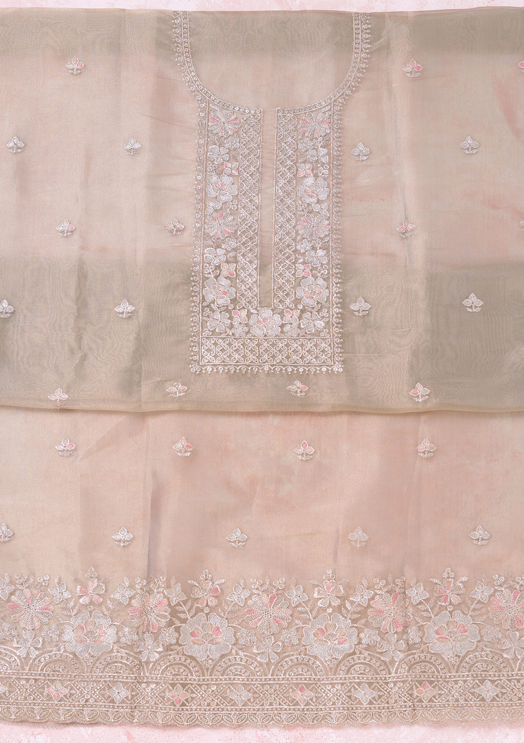 Turquoise Blue Zariwork (Gold) Tissue Unstitched Salwar Suit