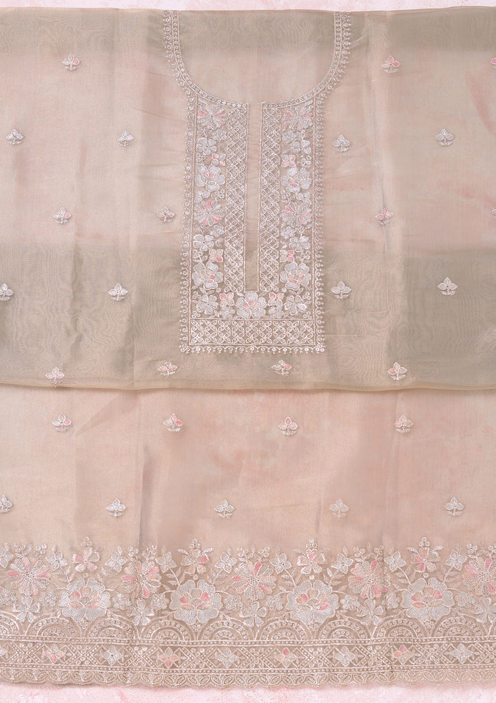 Turquoise Blue Zariwork (Gold) Tissue Unstitched Salwar Suit