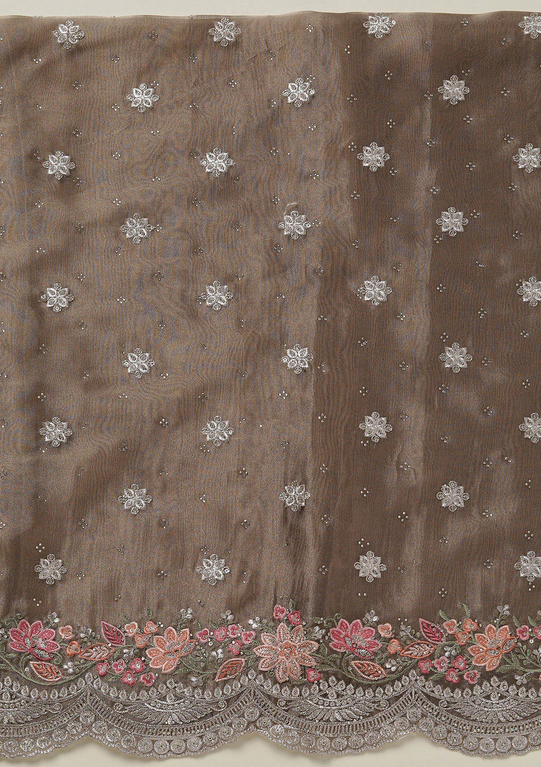 Light Brown Threadwork Tissue Unstitched Salwar Suit