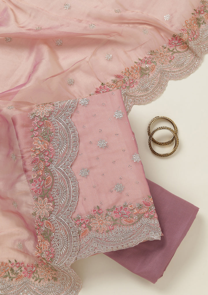 Onion Pink Threadwork Tissue Unstitched Salwar Suit