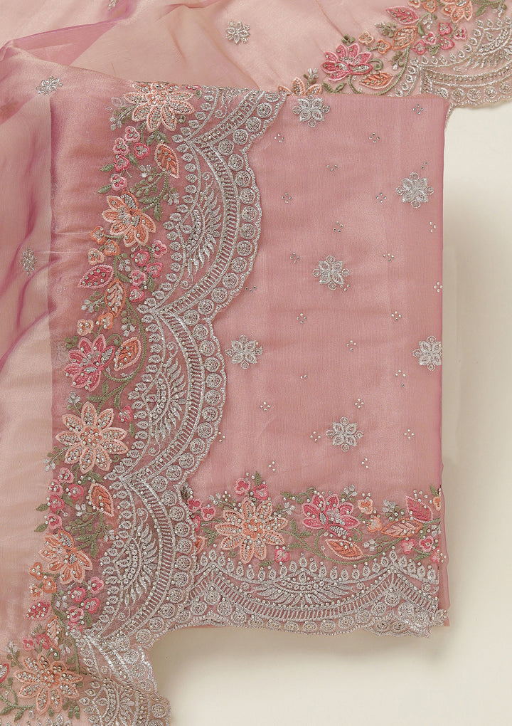 Onion Pink Threadwork Tissue Unstitched Salwar Suit
