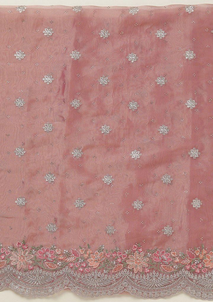 Onion Pink Threadwork Tissue Unstitched Salwar Suit