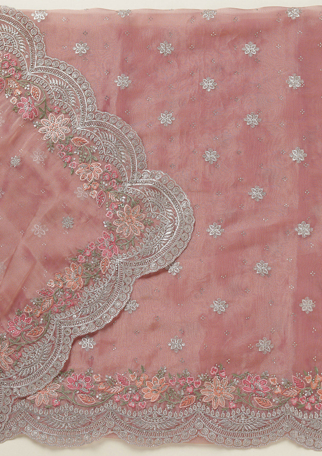Onion Pink Threadwork Tissue Unstitched Salwar Suit