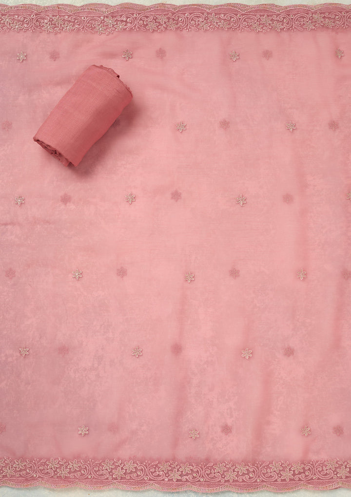 Pink Threadwork Tissue Unstitched Salwar Suit
