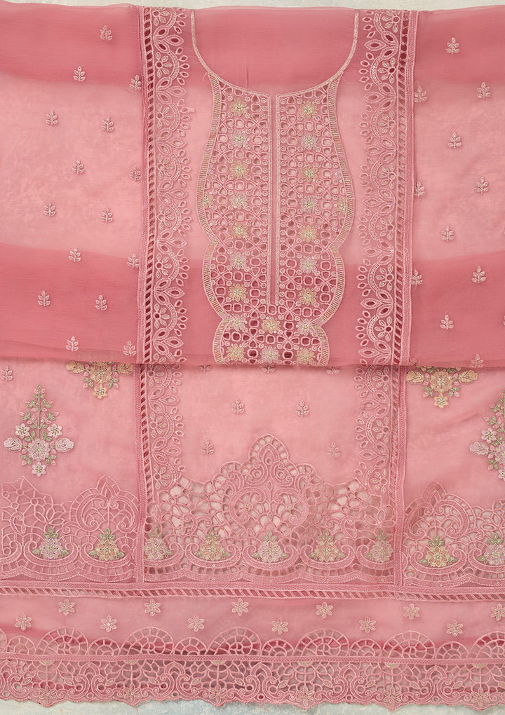 Pink Threadwork Tissue Unstitched Salwar Suit