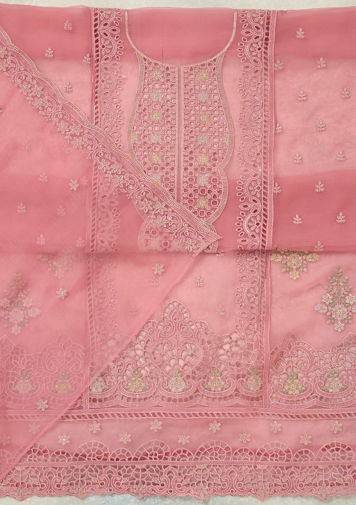 Pink Threadwork Tissue Unstitched Salwar Suit