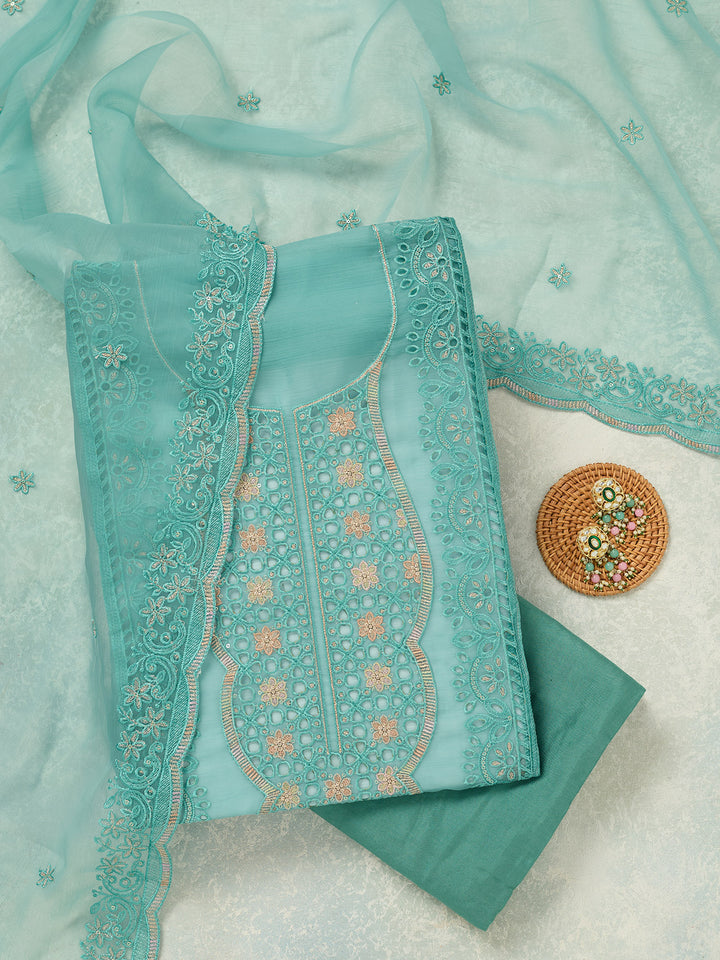 Sea Green Threadwork Tissue Unstitched Salwar Suit