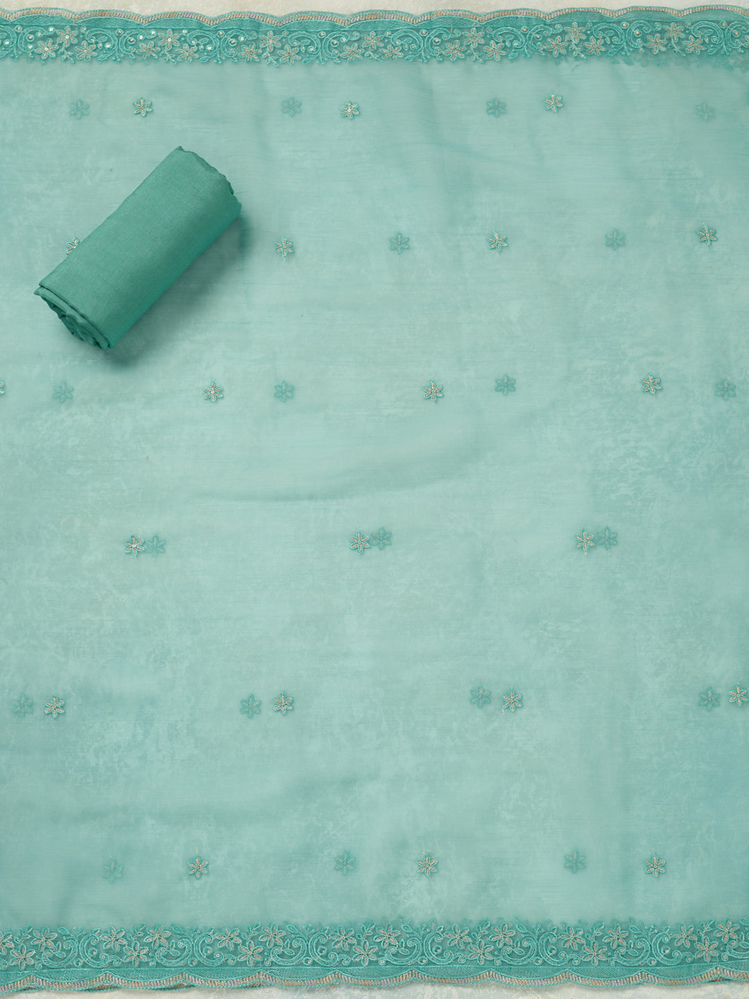 Sea Green Threadwork Tissue Unstitched Salwar Suit