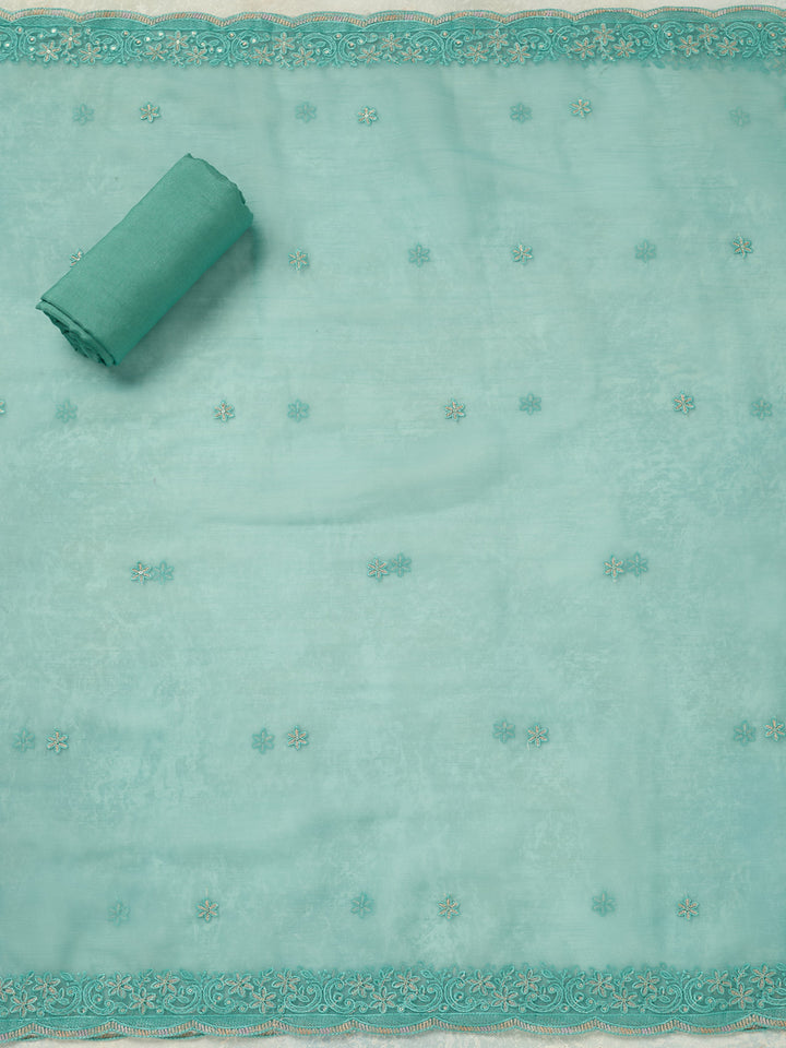 Sea Green Threadwork Tissue Unstitched Salwar Suit