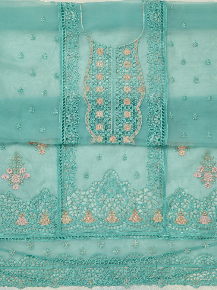 Sea Green Threadwork Tissue Unstitched Salwar Suit