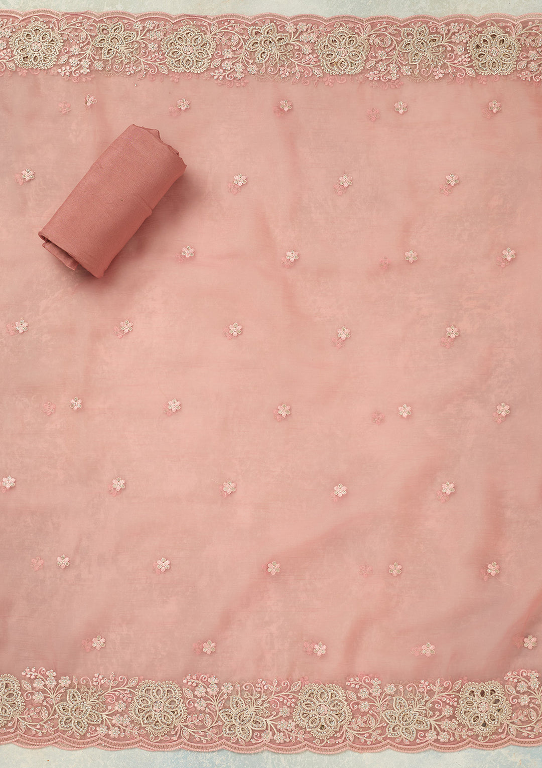 Onion Pink Threadwork Tissue Unstitched Salwar Suit