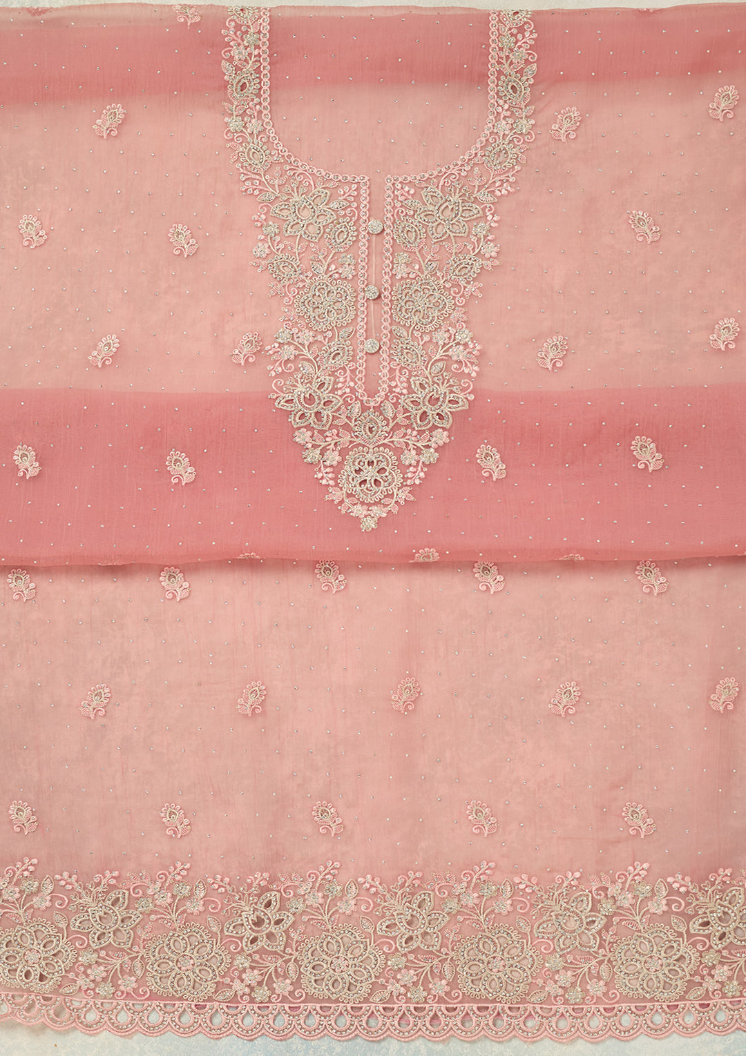 Onion Pink Threadwork Tissue Unstitched Salwar Suit