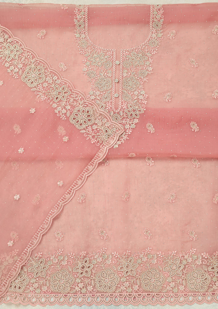 Onion Pink Threadwork Tissue Unstitched Salwar Suit