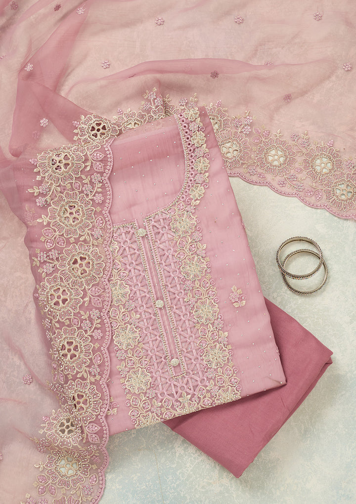 Lavender Threadwork Tissue Unstitched Salwar Suit