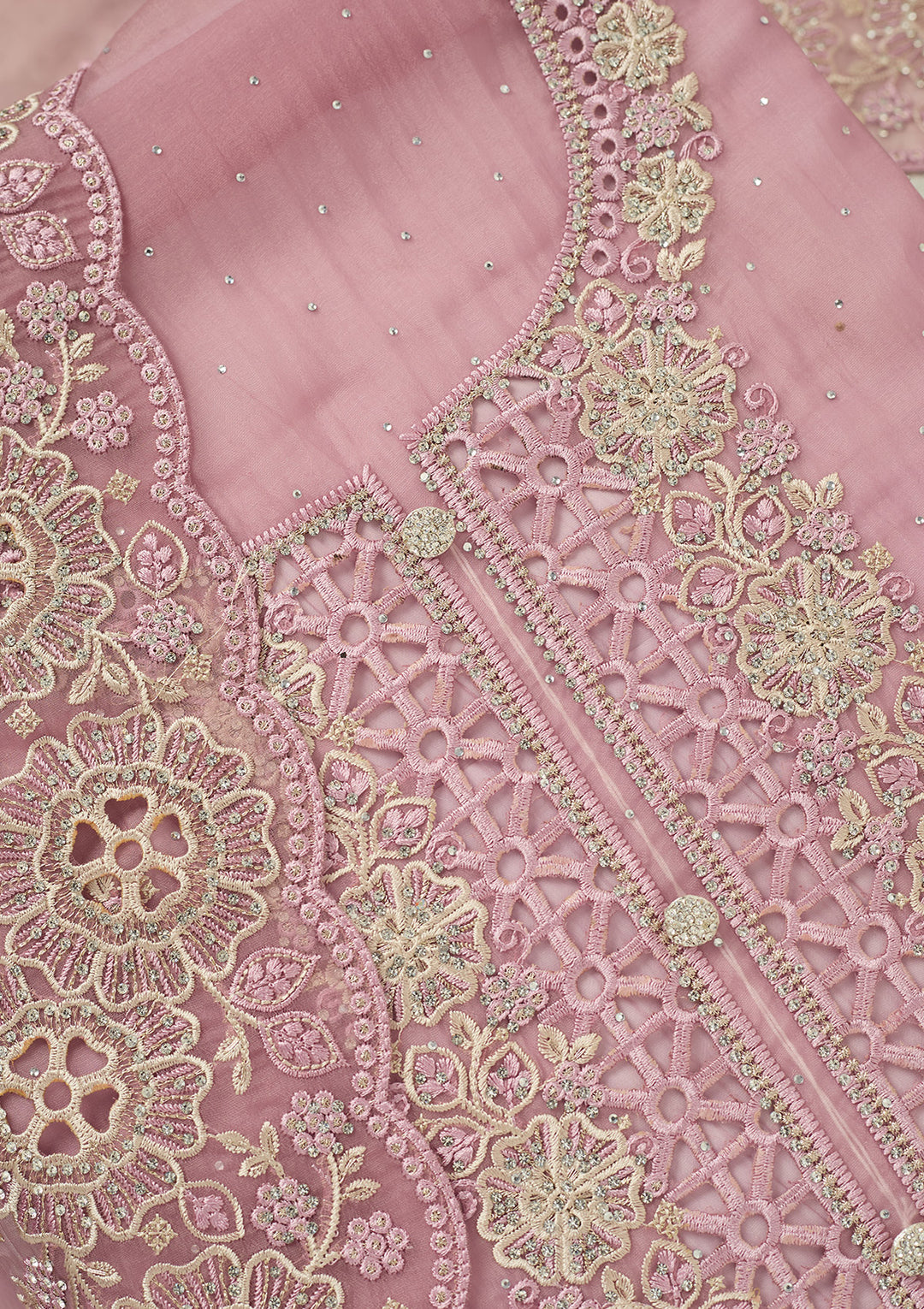 Lavender Threadwork Tissue Unstitched Salwar Suit