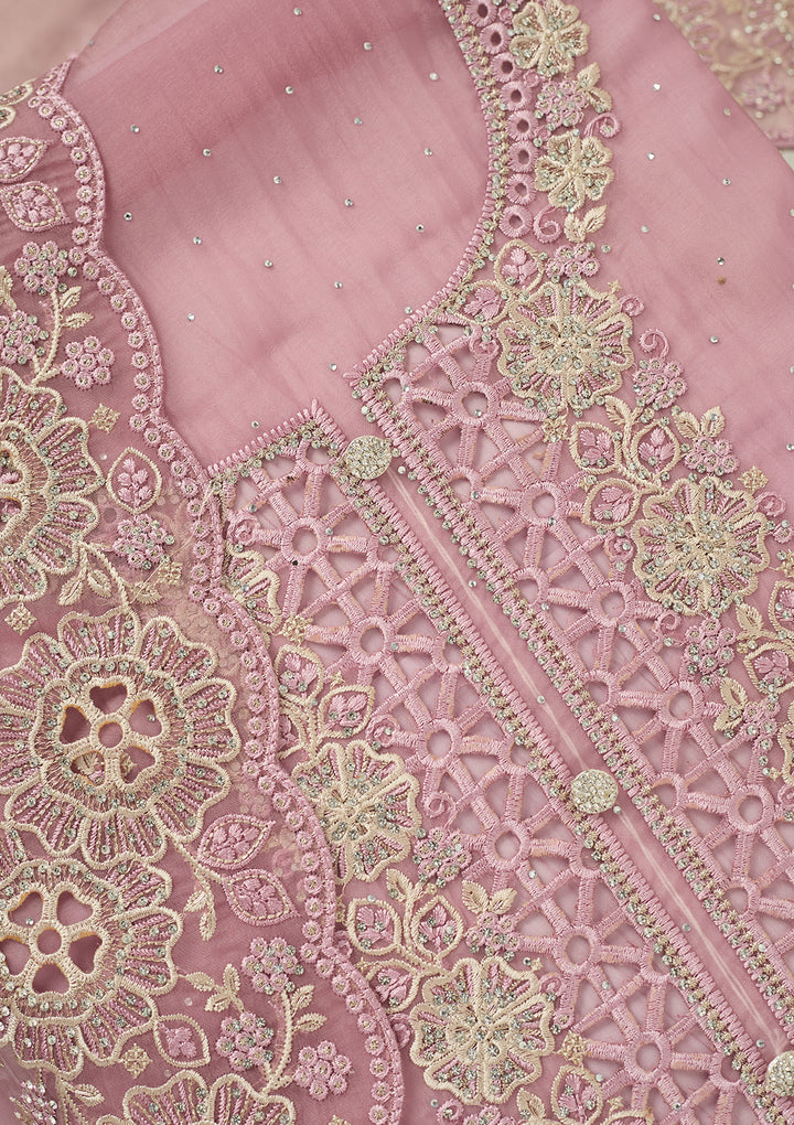 Lavender Threadwork Tissue Unstitched Salwar Suit