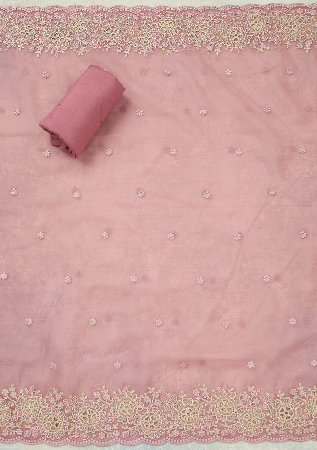 Lavender Threadwork Tissue Unstitched Salwar Suit