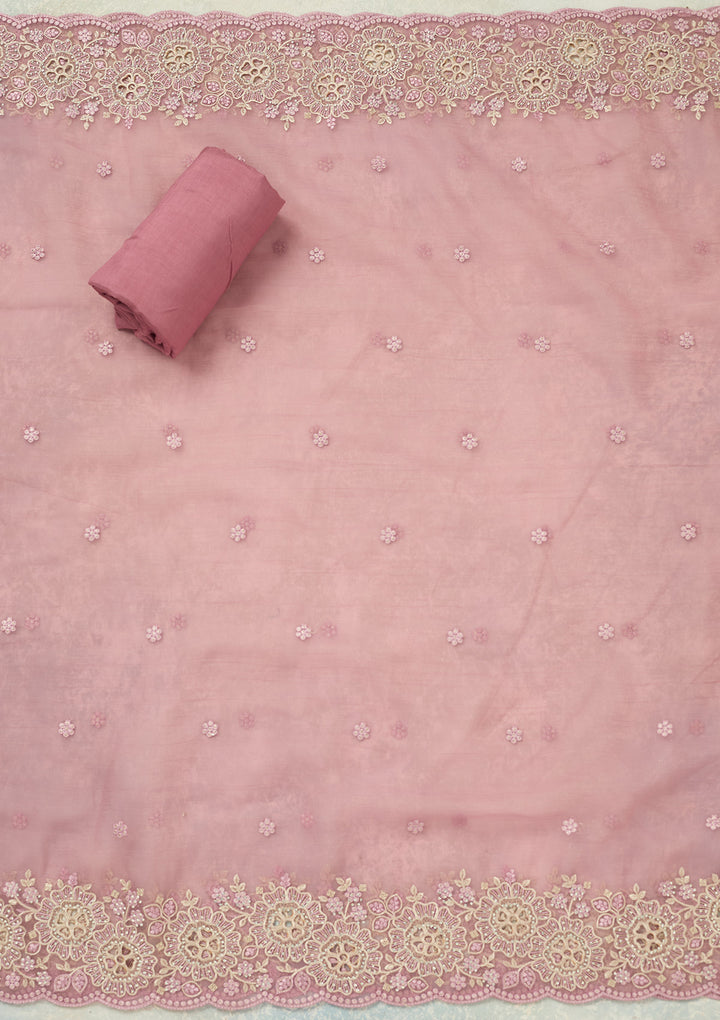 Lavender Threadwork Tissue Unstitched Salwar Suit