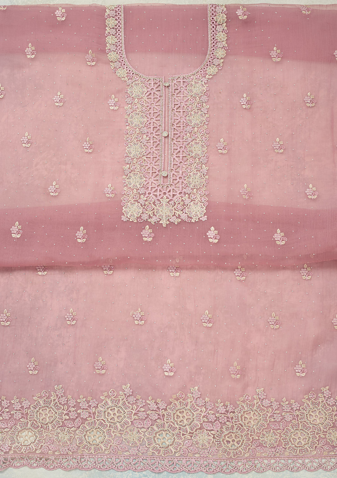 Lavender Threadwork Tissue Unstitched Salwar Suit