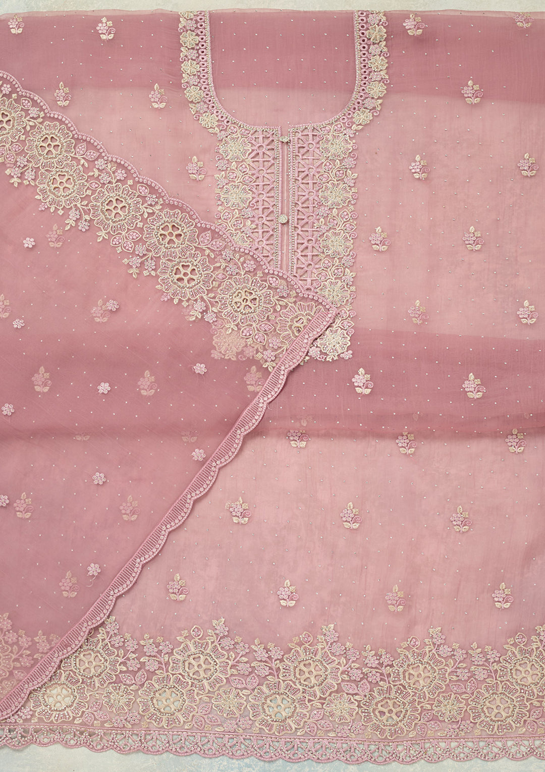 Lavender Threadwork Tissue Unstitched Salwar Suit