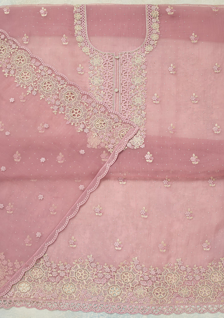 Lavender Threadwork Tissue Unstitched Salwar Suit