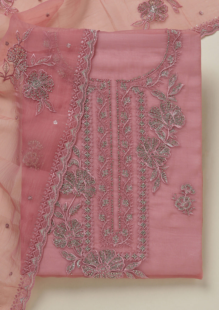 Onion Pink Threadwork Tissue Unstitched Salwar Suit