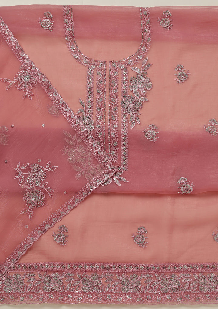 Onion Pink Threadwork Tissue Unstitched Salwar Suit