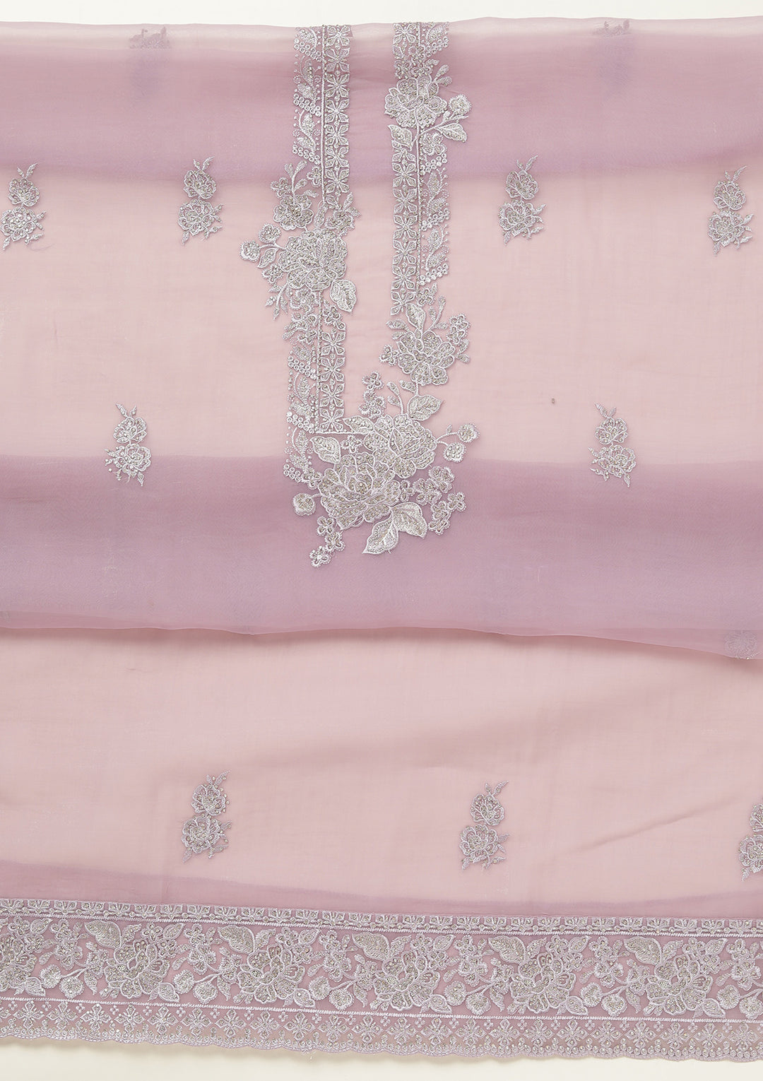 Lavender Threadwork Tissue Unstitched Salwar Suit