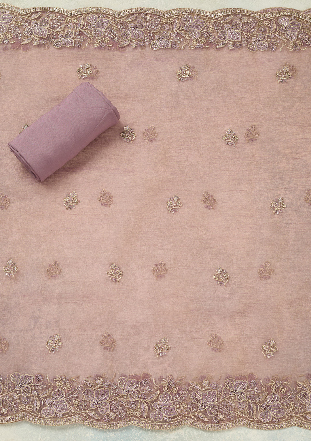 Lavender Threadwork Tissue Unstitched Salwar Suit