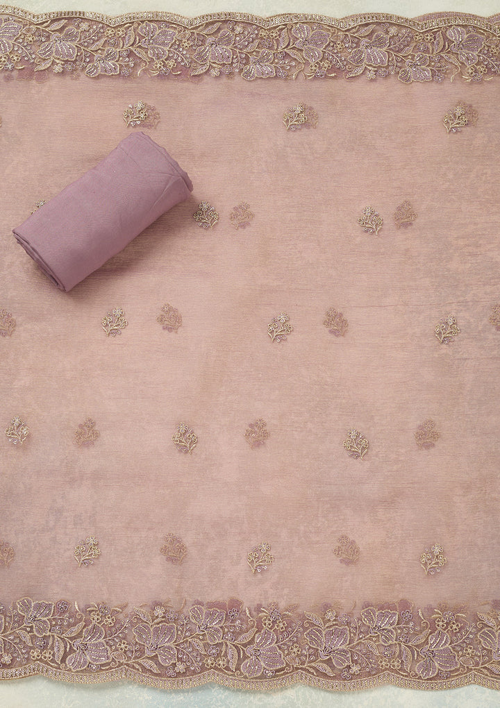 Lavender Threadwork Tissue Unstitched Salwar Suit