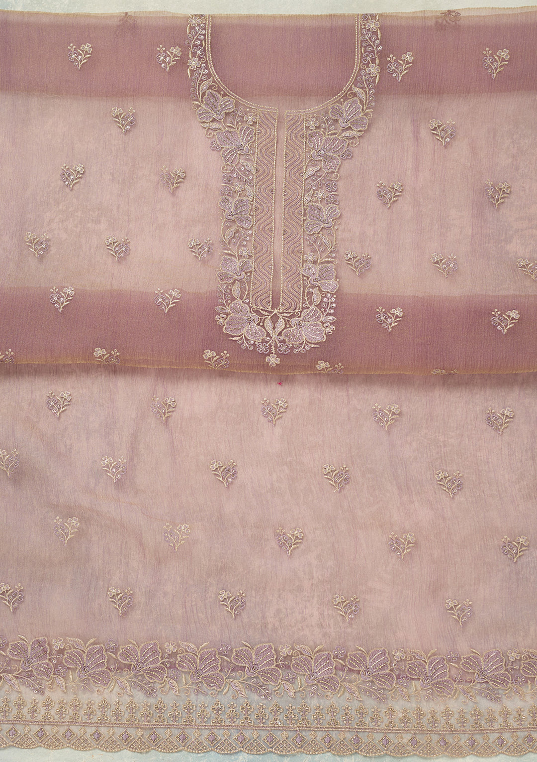 Lavender Threadwork Tissue Unstitched Salwar Suit