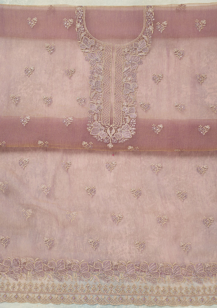 Lavender Threadwork Tissue Unstitched Salwar Suit