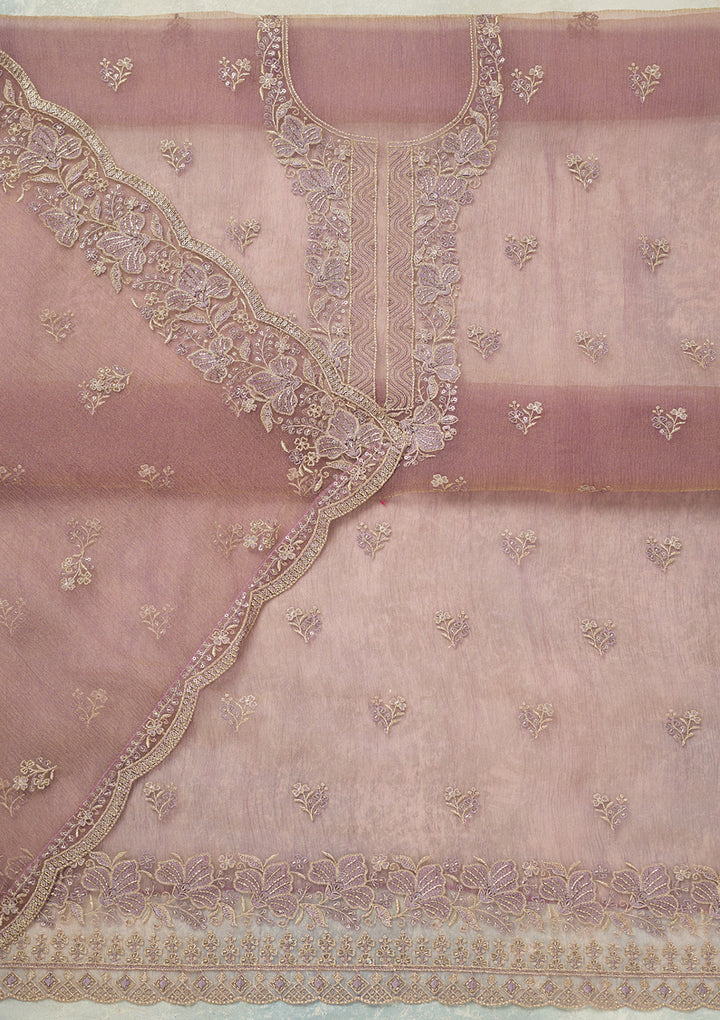 Lavender Threadwork Tissue Unstitched Salwar Suit