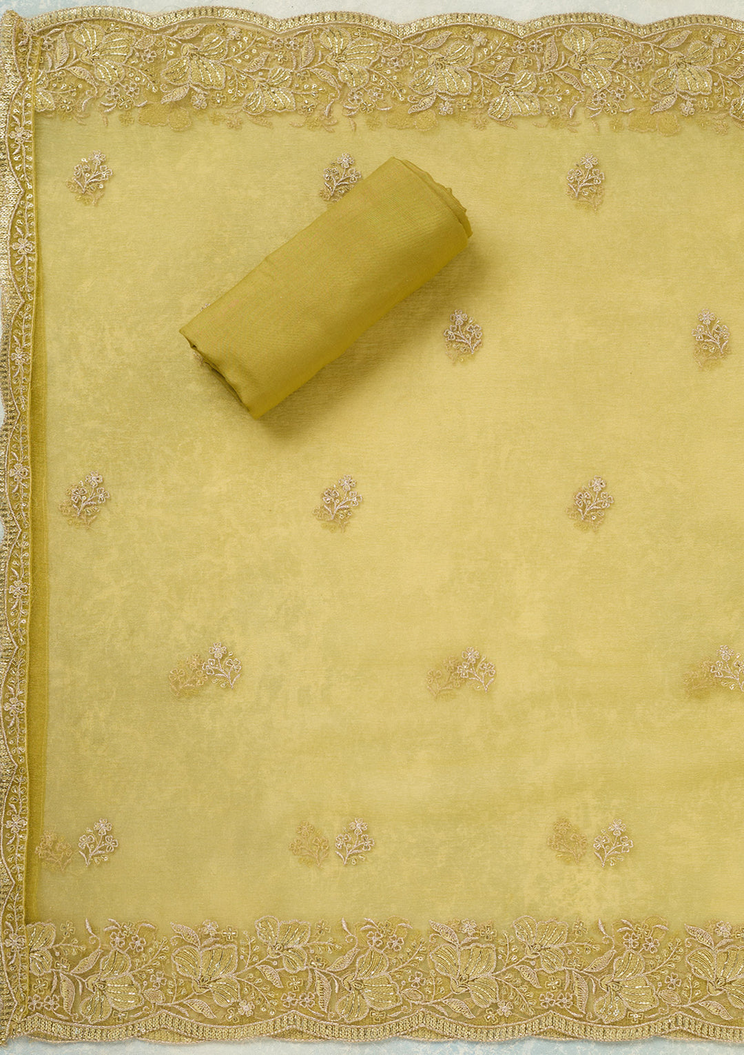 Mehendi Threadwork Tissue Unstitched Salwar Suit