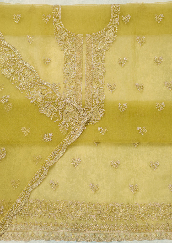 Mehendi Threadwork Tissue Unstitched Salwar Suit