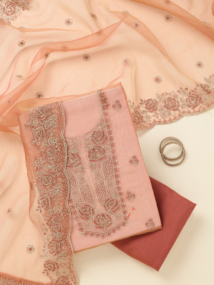 Rust Threadwork Tissue Unstitched Salwar Suit