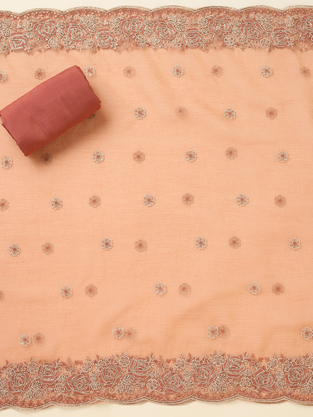 Rust Threadwork Tissue Unstitched Salwar Suit