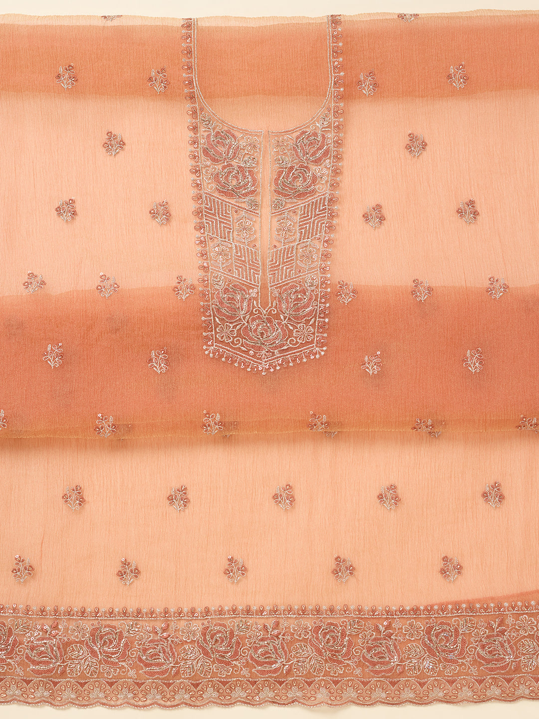 Rust Threadwork Tissue Unstitched Salwar Suit