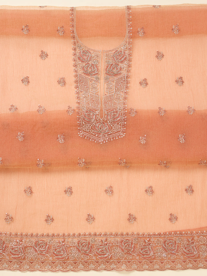 Rust Threadwork Tissue Unstitched Salwar Suit