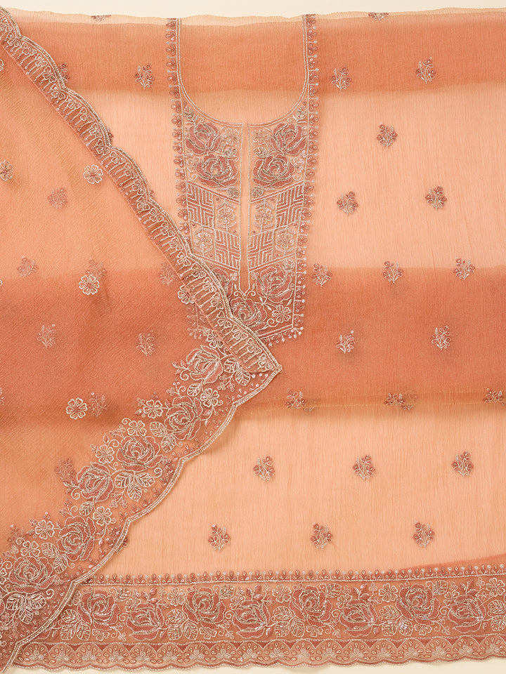 Rust Threadwork Tissue Unstitched Salwar Suit