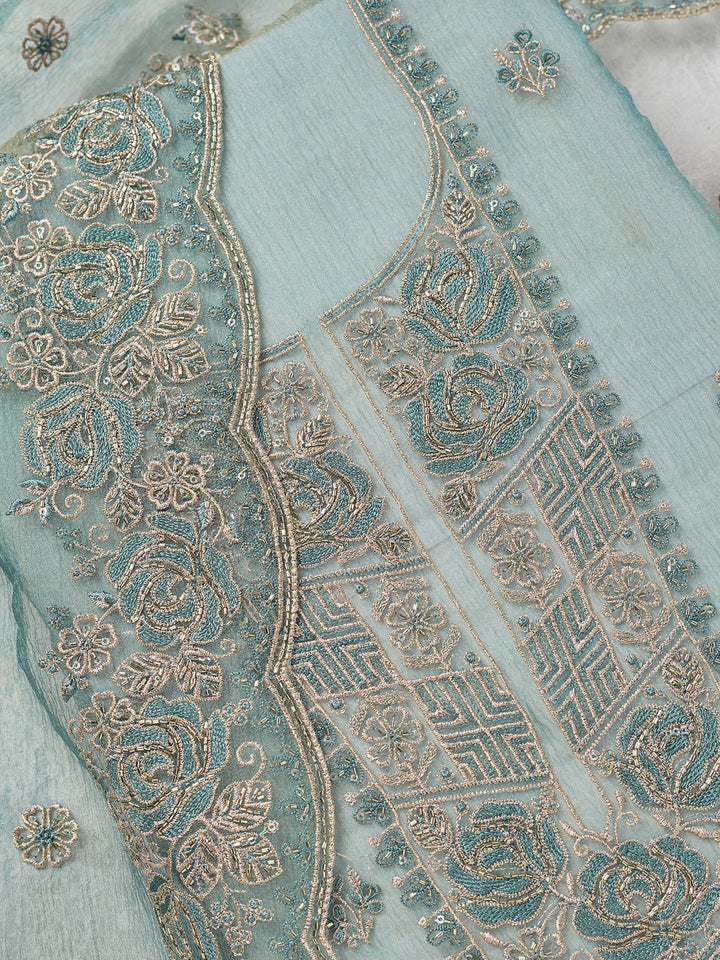 Sky Blue Threadwork Tissue Unstitched Salwar Suit