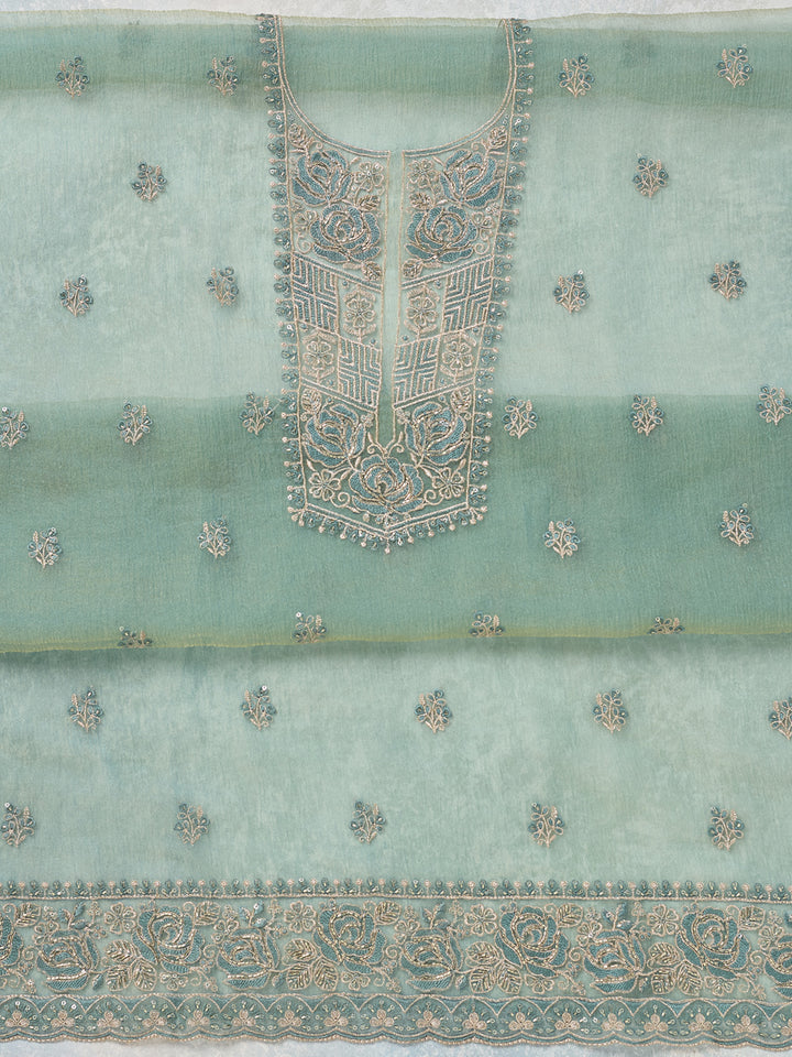 Sky Blue Threadwork Tissue Unstitched Salwar Suit