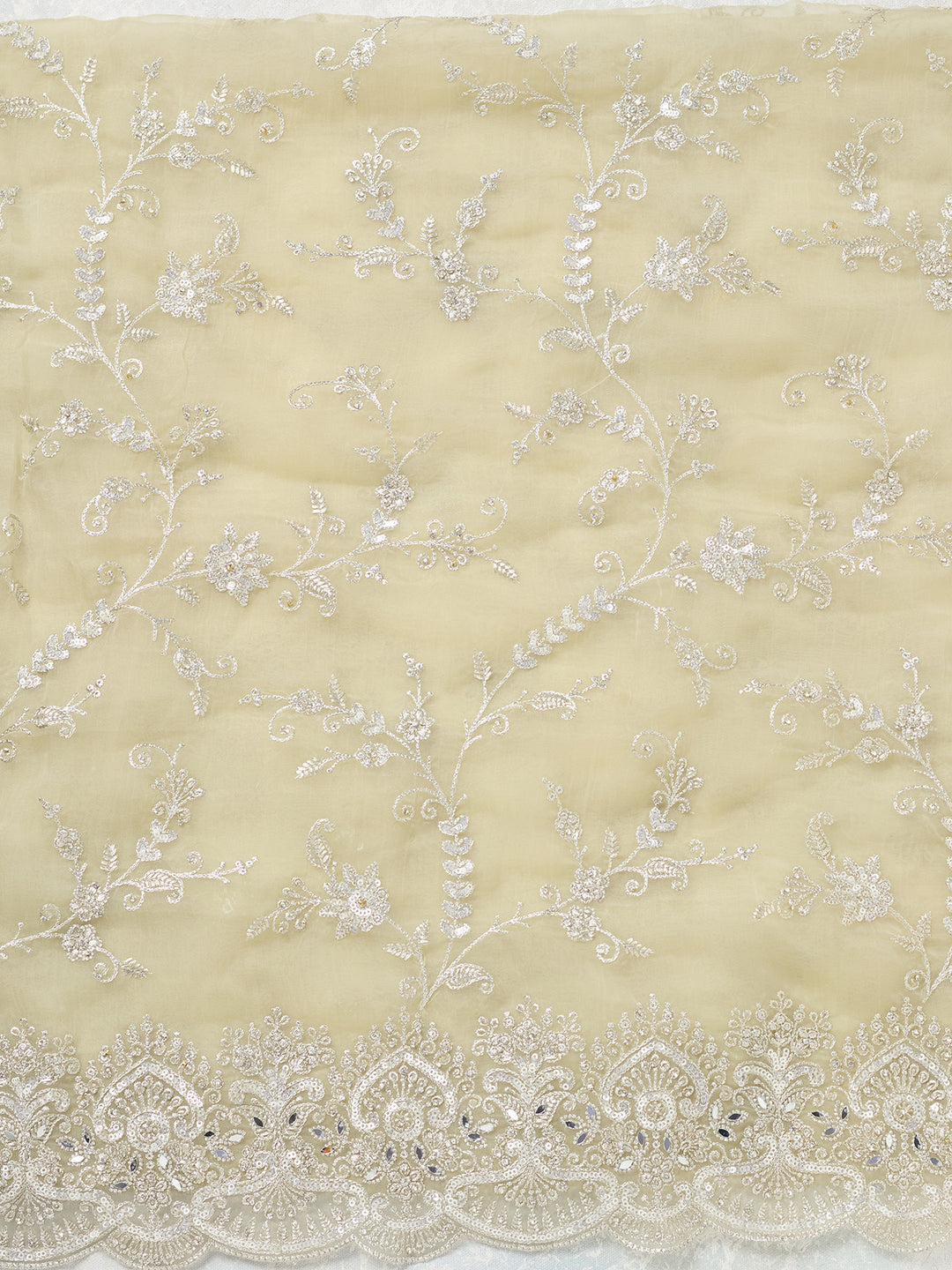 Pista Green Threadwork Tissue Unstitched Salwar Suit