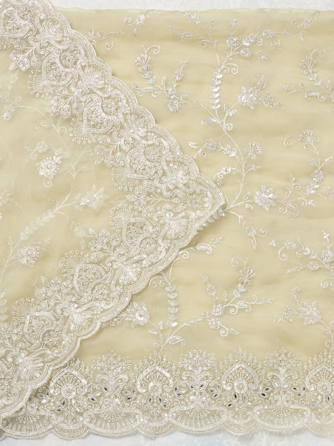 Pista Green Threadwork Tissue Unstitched Salwar Suit