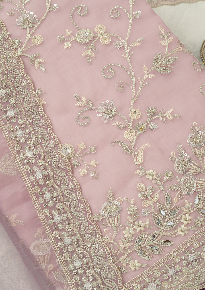 Lavender Threadwork Tissue Unstitched Salwar Suit